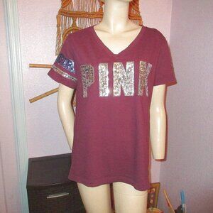 Victoria's Secret Blinged Out T-Shirt Size S Oversized Sequins Short Sleeves